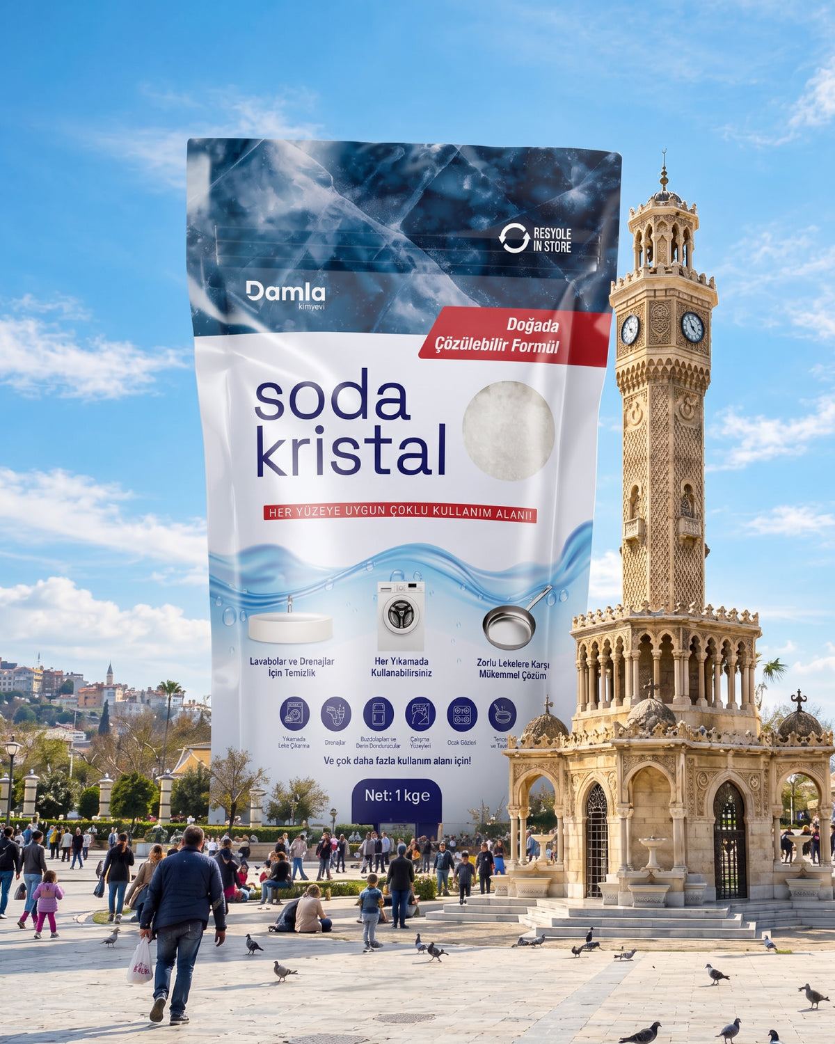 Soda Kristal paketi, arkada İzmir Saat Kulesi ve Konak Meydanı