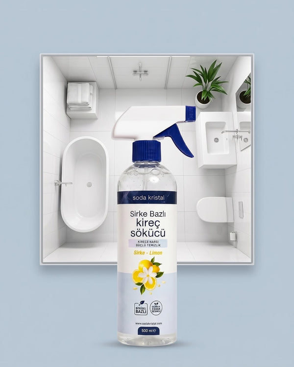 Sirke Bazlı Kireç Sökücü, arkada yukarıdan görülen banyo